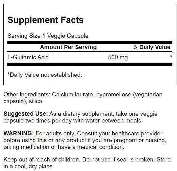 Swanson Glutamic Acid, 500mg - 60 vcaps | High-Quality Combination Multivitamins & Minerals | MySupplementShop.co.uk