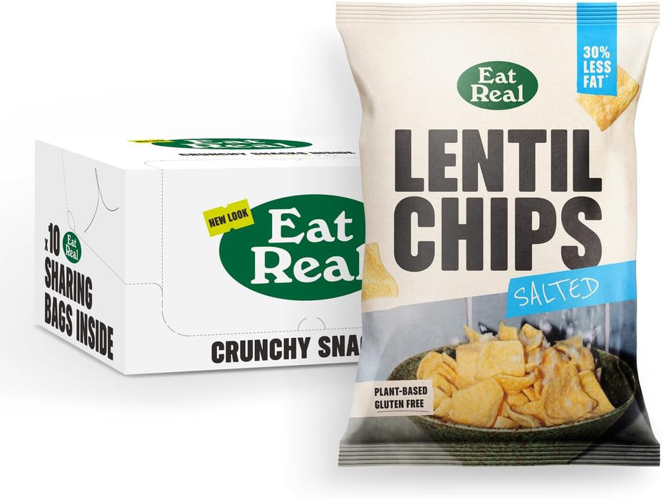 Eat Real Lentil Chips 10 x 95g – Plant-Based, Gluten-Free, and 30% Less Fat | Delicious & Crunchy Snacks