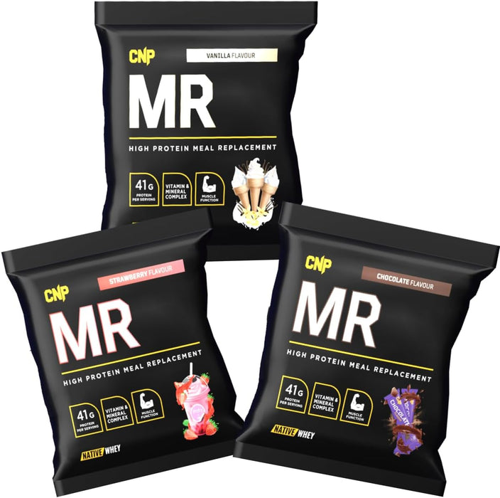 CNP Professional MR, High Protein Complete Meal Replacement Shake Powder, 41g Protein with Vitamins & Minerals, Probiotics, Native Whey and Casein, 72g x 20 Sachets, 3 Flavours Available