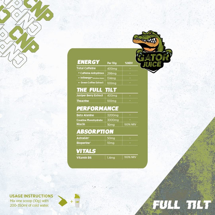 CNP Full Tilt Pre-Workout Gator Juice 300g at the cheapest price at MYSUPPLEMENTSHOP.co.uk