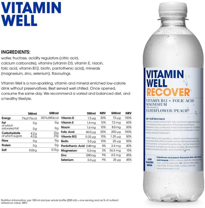 Vitamin Well Recover 12x500ml Peach & Elderflower