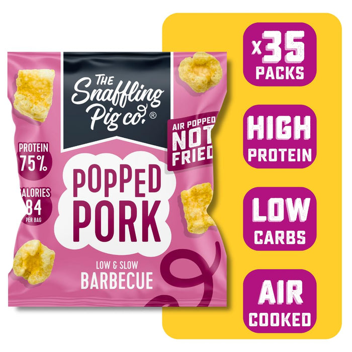 Snaffling Pig Popped Pork (NOT FRIED) 35x20g Low & Slow BBQ | Premium Pork Rinds at MYSUPPLEMENTSHOP.co.uk