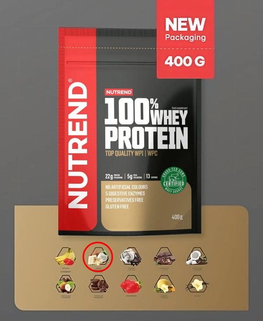 Nutrend 100% Whey Protein, White Chocolate + Coconut - 400g Best Value Whey Proteins at MYSUPPLEMENTSHOP.co.uk