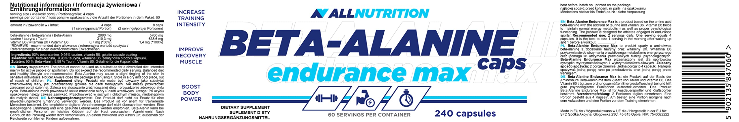 Allnutrition Beta-Alanine Endurance Max - 240 caps - Beta-Alanine at MySupplementShop by Allnutrition