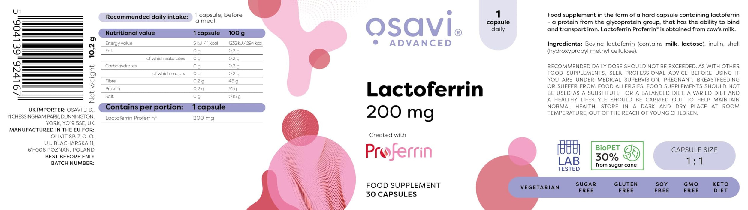 Osavi Lactoferrin, 200mg - 30 caps