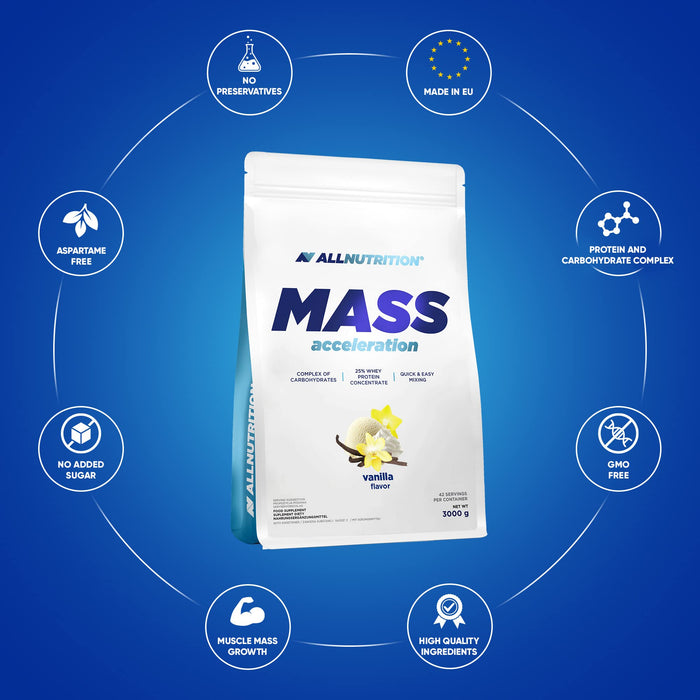 Allnutrition Mass Acceleration, Vanilla - 3000 grams | High-Quality Weight Gainers & Carbs | MySupplementShop.co.uk