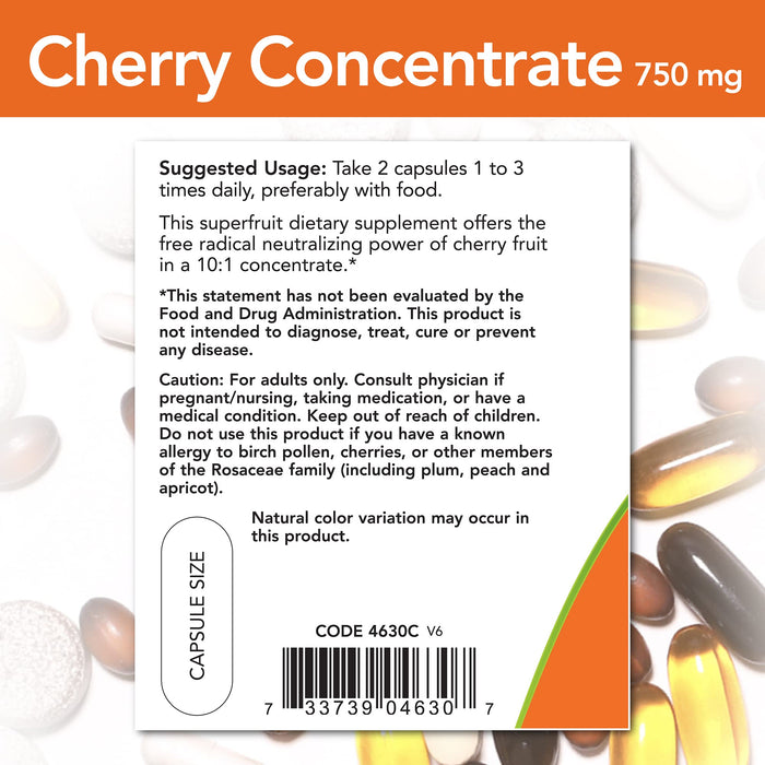 NOW Foods Cherry Concentrate, 750mg - 90 vcaps | High-Quality Health and Wellbeing | MySupplementShop.co.uk