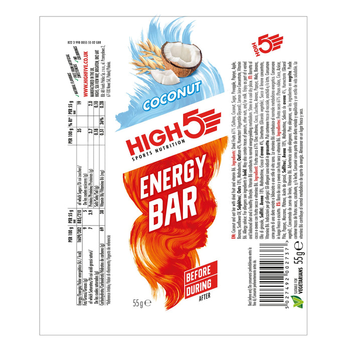 High5 Energy Bar 12 x 55g Bar Coconut | Premium Endurance & Energy at MYSUPPLEMENTSHOP.co.uk