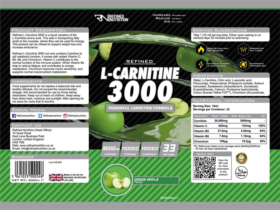 Refined Nutrition L-Carnitine 3000 500ml - Acetyl-L-Carnitine at MySupplementShop by REFINED NUTRITION