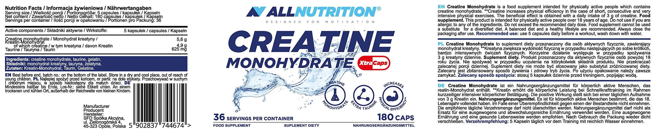 Allnutrition Creatine Monohydrate XtraCaps 180 caps at the cheapest price at MYSUPPLEMENTSHOP.co.uk