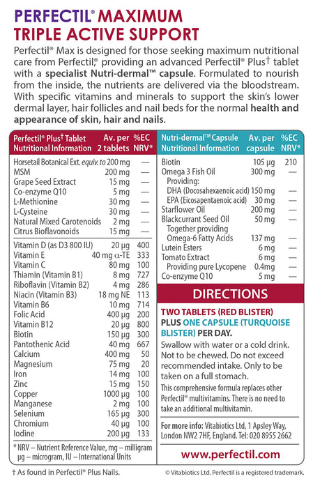 Vitabiotics Perfectil Max Skin Hair And Nails 84 Tablets - Women at MySupplementShop by Vitabiotics