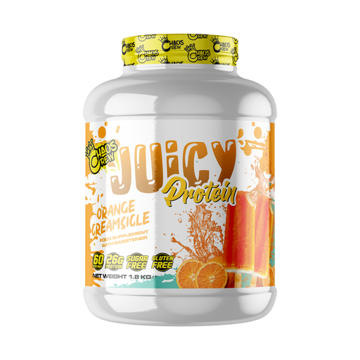 Chaos Crew Juicy Protein 1.8kg Orange Creamsicle Best Value Sports Supplements at MYSUPPLEMENTSHOP.co.uk