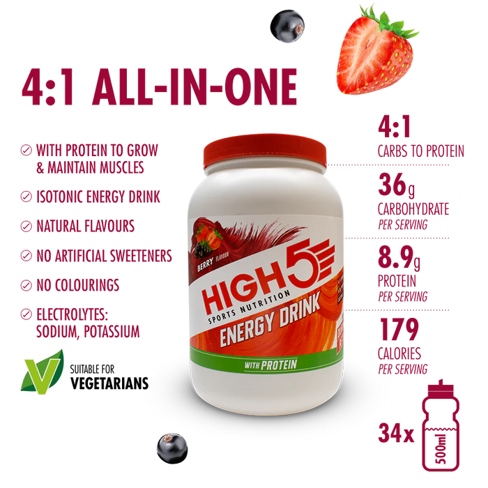 High 5 Energy Drink With Protein 1.6kg – 4:1 Carb-to-Protein, Electrolytes, & Recovery Fuel