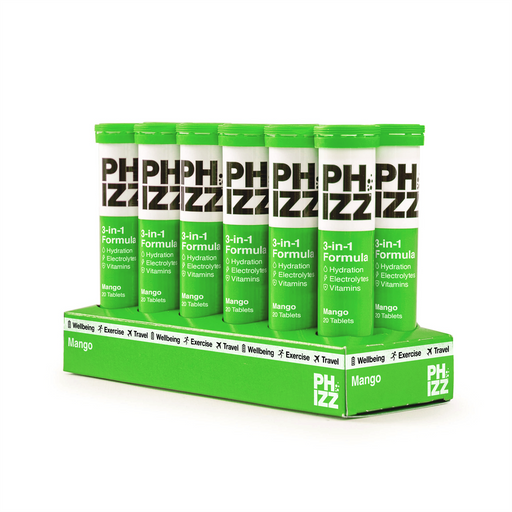 Phizz Mango 3-in-1 Hydration, Electrolytes and Vitamins Effervescent Tablets 12x20 Tabs Mango