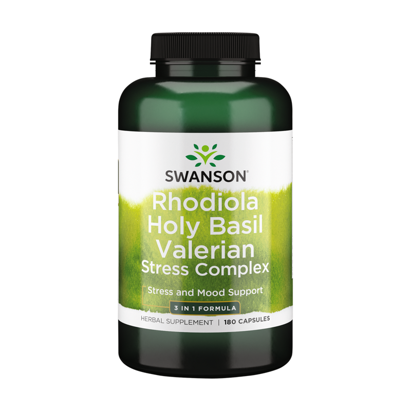 Swanson Rhodiola Holy Basil Valerian Stress Complex - 180 caps - Health and Wellbeing at MySupplementShop by Swanson