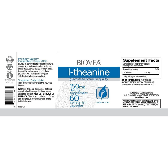 Biovea L-Theanine 150mg 60 Vegetarian Capsules | Premium Supplements at MYSUPPLEMENTSHOP