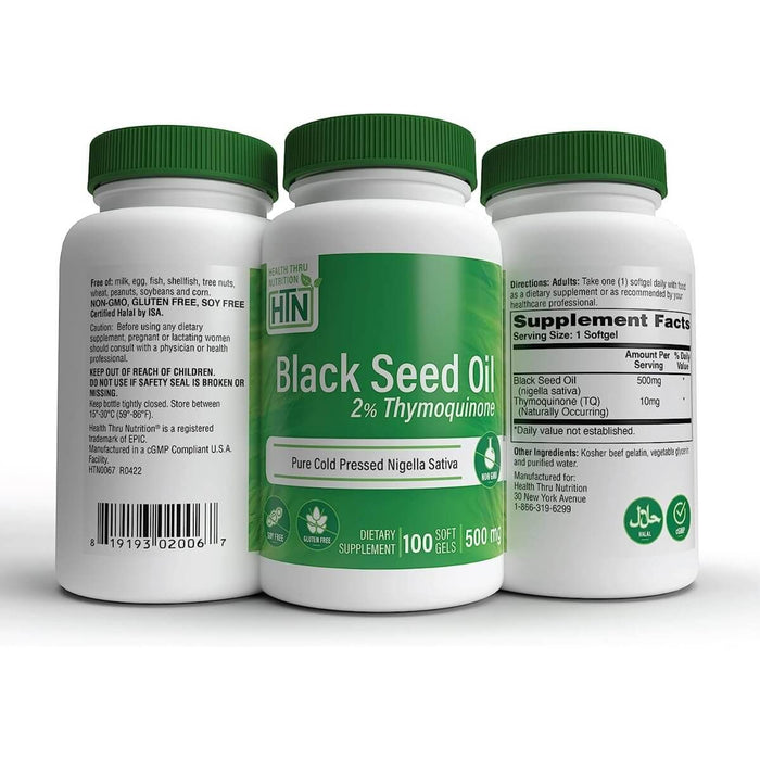 Health Thru Nutrition Black Cumin Seed Oil 500mg 100 Softgels | Premium Supplements at MYSUPPLEMENTSHOP