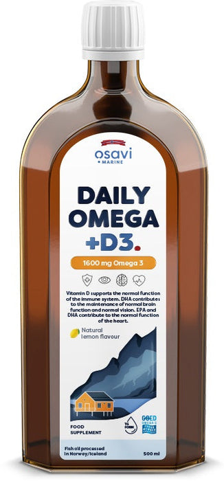 Osavi Daily Omega + D3, 1600mg Omega 3 (Natural Lemon) - 500ml - Health and Wellbeing at MySupplementShop by Osavi