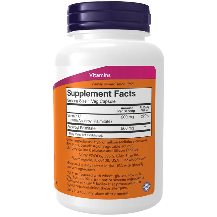 NOW Foods Ascorbyl Palmitate 500 mg 100 Veg Capsules | Premium Supplements at MYSUPPLEMENTSHOP