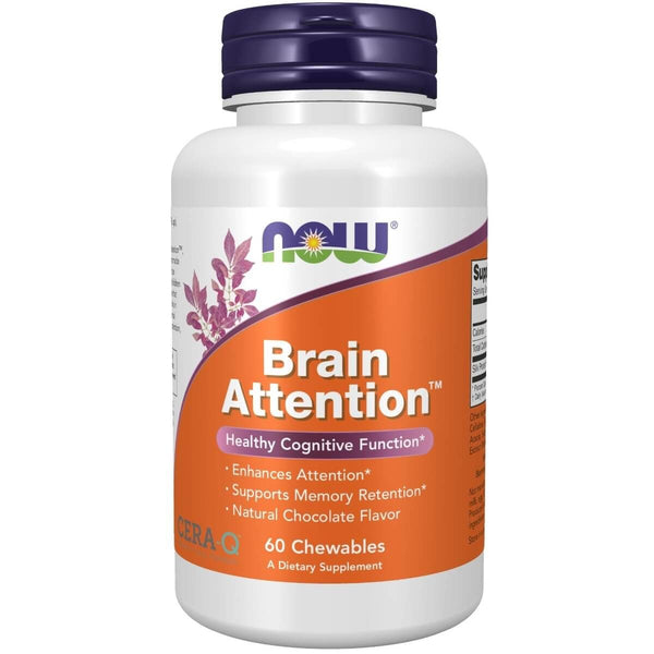 NOW Foods Brain Attention 60 Chewable Tablets - Health and Wellbeing at MySupplementShop by NOW Foods