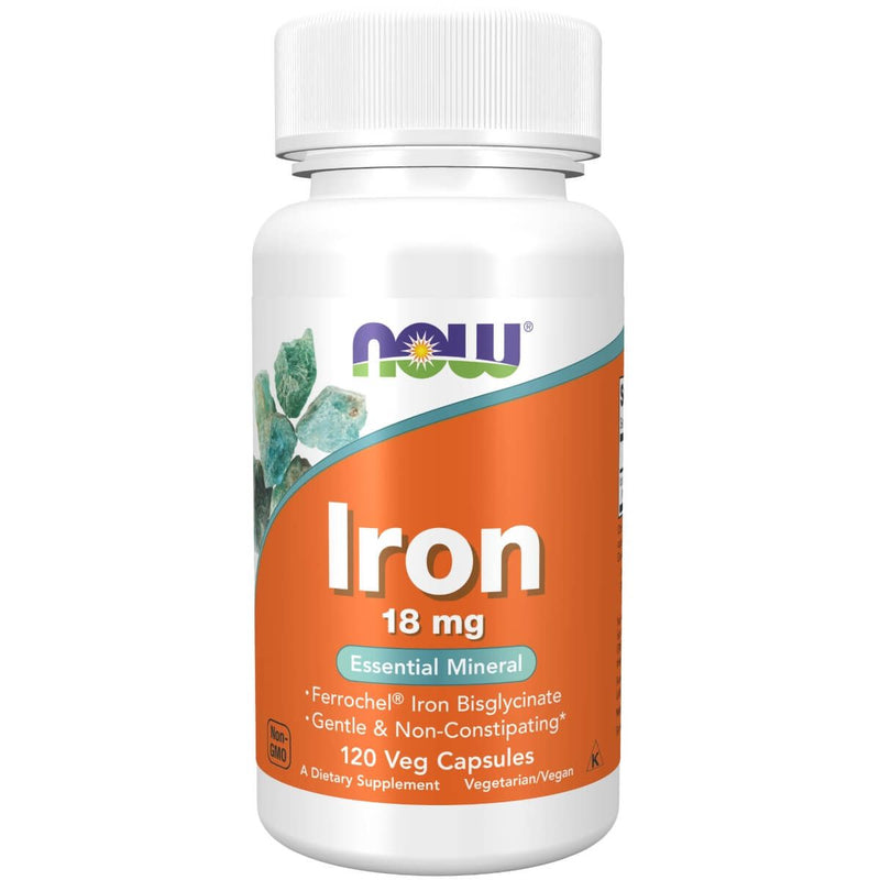 NOW Foods Iron 18 mg 120 Veg Capsules | Premium Supplements at MYSUPPLEMENTSHOP