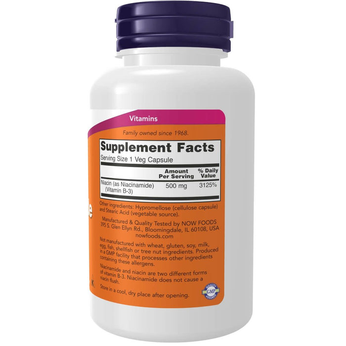 NOW Foods Niacinamide (Vitamin B-3) No Flush 500 mg 100 Capsules | Premium Supplements at MYSUPPLEMENTSHOP