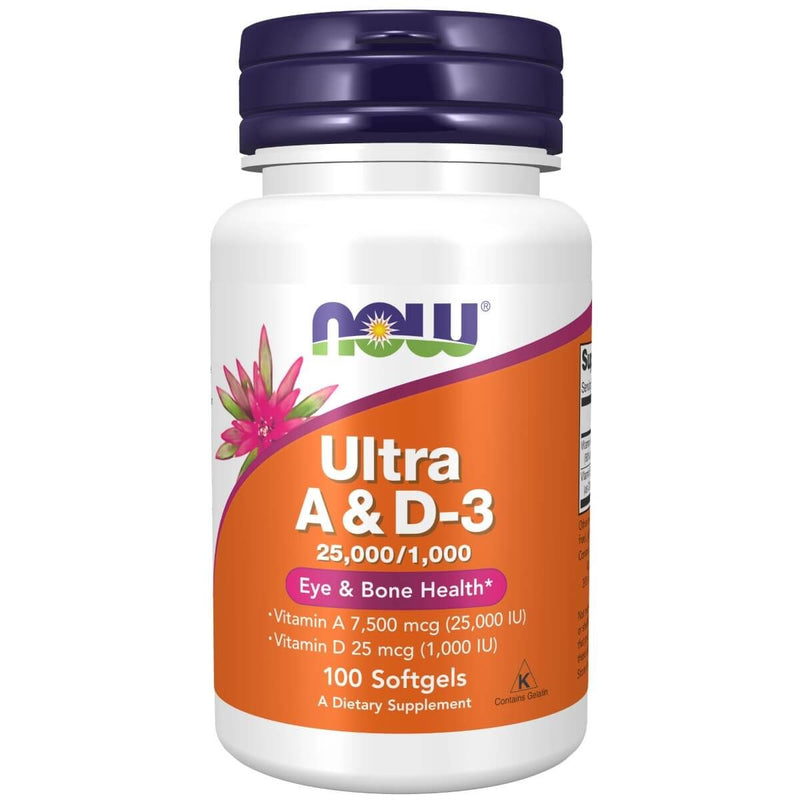 NOW Foods Vitamin A & D3 25,000/1,000 IU 100 Softgels - Eyes & Vision at MySupplementShop by NOW Foods