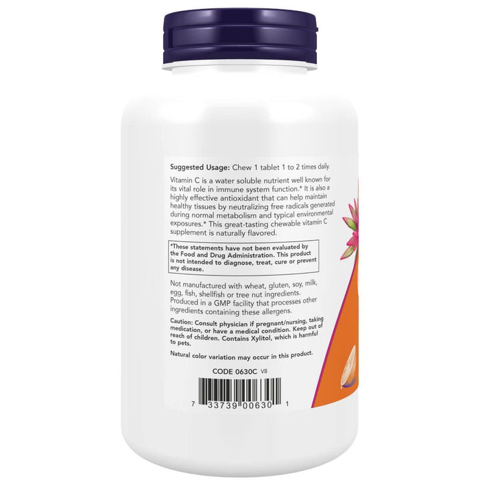 NOW Foods Vitamin C-500 100 Chewable Orange Tablets | Premium Supplements at MYSUPPLEMENTSHOP