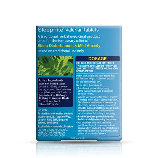 Vitabiotics Sleepnite Valerian Root Extract 400mg 30 Tablets - Stress Relief at MySupplementShop by Vitabiotics