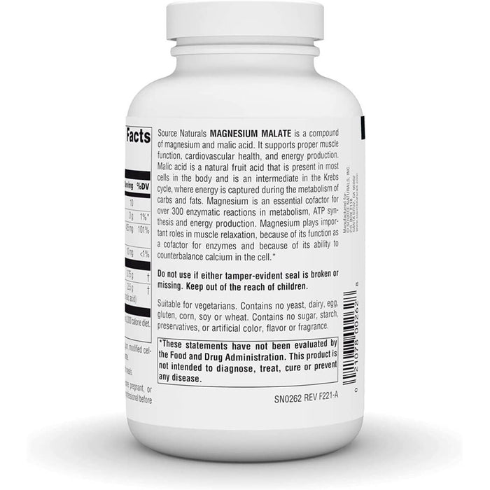 Source Naturals Magnesium Malate 1250mg 180 Tablets | Premium Supplements at MYSUPPLEMENTSHOP