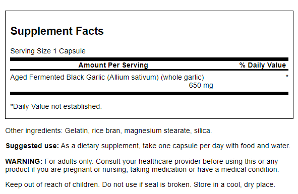 Swanson Aged Black Garlic 650 mg 30 Capsules - Health and Wellbeing at MySupplementShop by Swanson