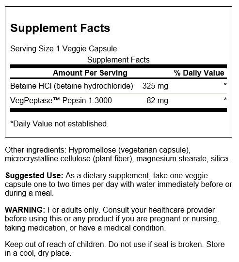 Swanson Betaine HCl Hydrochloric Acid with Pepsin 250 veg capsules at MySupplementShop.co.uk