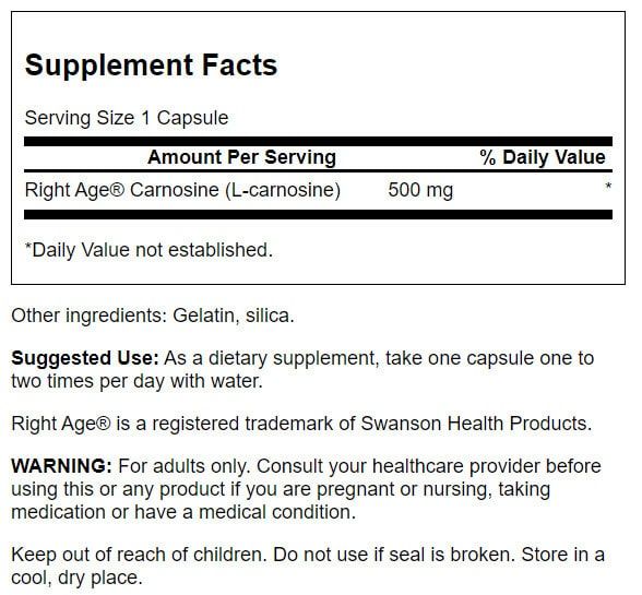 Swanson L-Carnosine 500 mg 60 Capsules | Premium Supplements at MYSUPPLEMENTSHOP