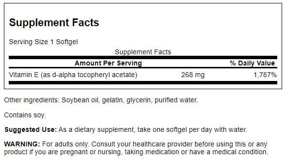 Swanson Natural Vitamin E Natural 400iu (268 mg) 100 Softgels | Premium Supplements at MYSUPPLEMENTSHOP