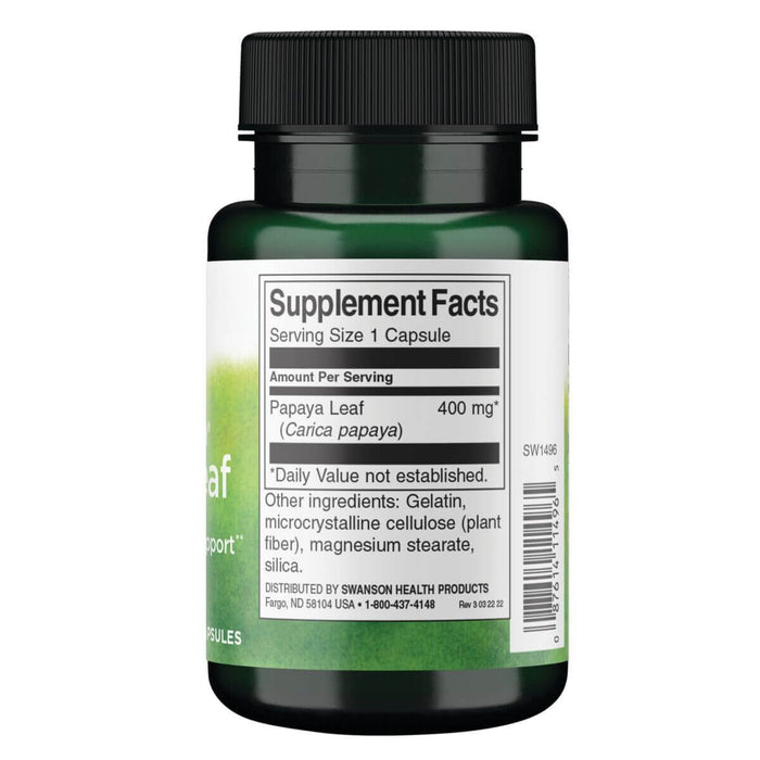 Swanson Papaya Leaf 400 mg 60 Capsules at MySupplementShop.co.uk