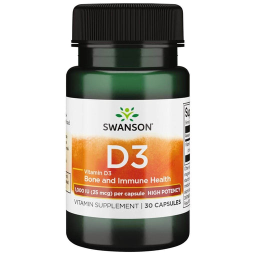 Swanson Vitamin D3 High Potency 1,000 IU (25 mcg) 30 Capsules | Premium Supplements at MYSUPPLEMENTSHOP.co.uk