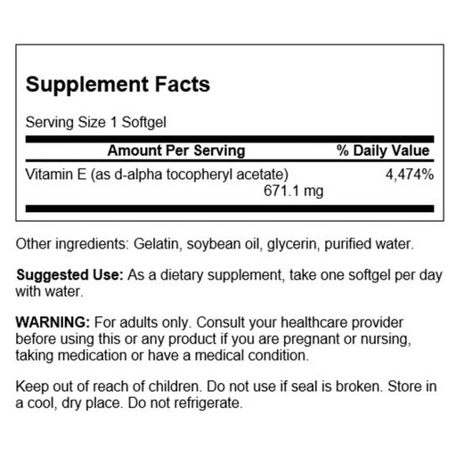 Swanson Vitamin E-1000 1000iu 250 Capsules - Supplements at MySupplementShop by Swanson