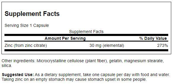 Swanson Zinc Citrate 30 mg 60 Capsules at MySupplementShop.co.uk