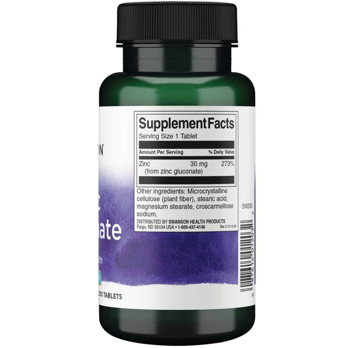 Swanson Zinc Gluconate 30mg 250 Tablets at MySupplementShop.co.uk