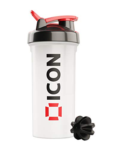 ICON Nutrition Classic Protein Shaker Bottle 600ml Protein Shaker (Clear/Black (Red Cap)) - Sports Nutrition at MySupplementShop by ICON Nutrition