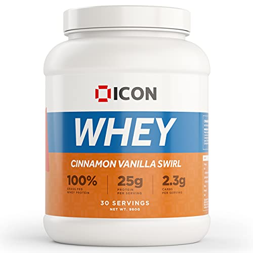 Whey Protein Powder Grass Fed Pure Low Carb Protein Shake - Hormone Free Non-GMO | 30 Servings (960g) - Cinnamon Vanilla Swirl - Sports Nutrition at MySupplementShop by ICON Nutrition