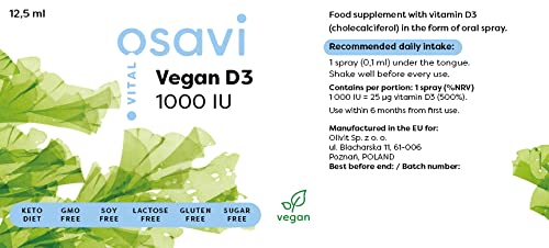 Osavi Vegan D3 Oral Spray, 1000IU - 12.5 ml. | High-Quality Vitamin D | MySupplementShop.co.uk