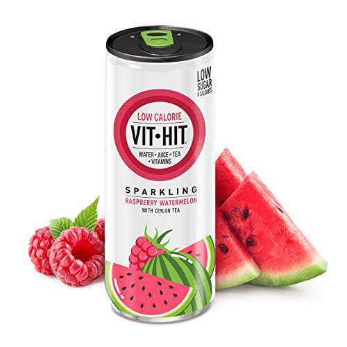 Vit-Hit Sparkling - Raspberry Watermelon Ceylon Tea Vitamin Drink (330ml x 12 Cans) | High-Quality Health Foods | MySupplementShop.co.uk