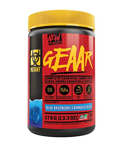 MUTANT GEAAR | 9.4g of EAA Powder + Arginine 7g BCAAs 4g Leucine Electrolytes Coconut Water No Artificial Colours or Flavours | 30 Servings | Blue Raspberry | 378g | High-Quality BCAAs | MySupplementShop.co.uk