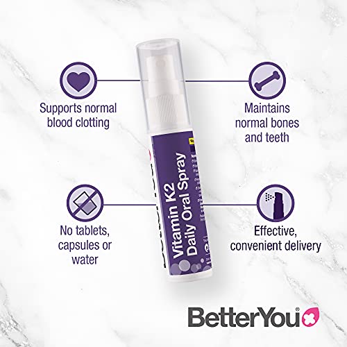 BetterYou Vitamin K2 Daily Oral Spray | Supports Normal Bone Health and Blood Clotting | 25ml (160 sprays) | Palm Oil Free | Natural Peppermint Flavour | High-Quality Vitamin D | MySupplementShop.co.uk