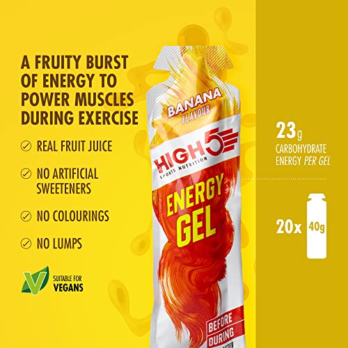 HIGH5 Energy Gel Quick Release Energy On The Go From Natural Fruit Juice (Banana 20 x 40g) | High-Quality Nutrition Bars & Drinks | MySupplementShop.co.uk