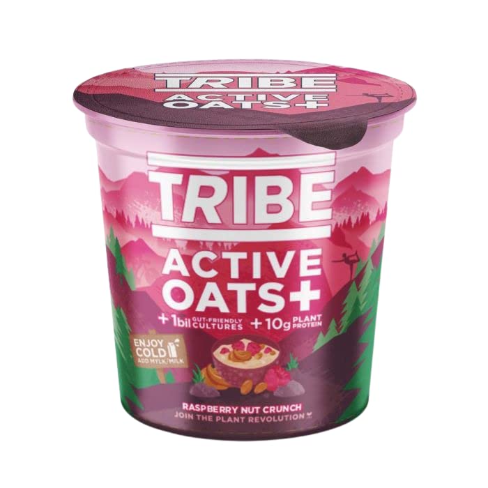 Tribe Active Oats+ Pots, Raspberry Nut Crunch - 8 x 60g | High-Quality Sports Supplements | MySupplementShop.co.uk