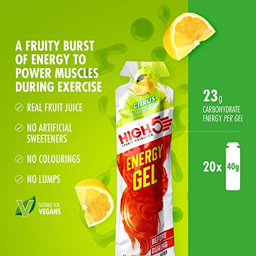 HIGH5 Energy Gel Quick Release Energy On The Go From Natural Fruit Juice (Citrus 20 x 40g) - Sports Nutrition at MySupplementShop by High5