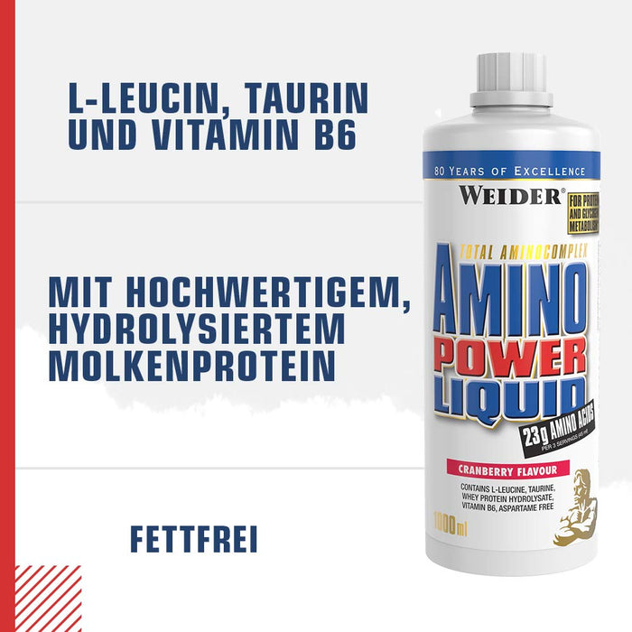 Weider Amino Power Liquid, Cranberry - 1000 ml. | High-Quality Amino Acids and BCAAs | MySupplementShop.co.uk