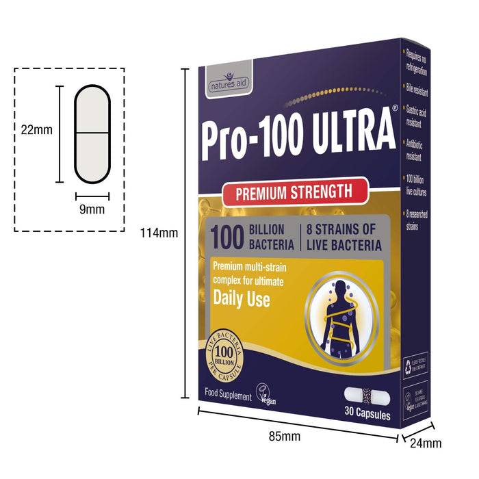 Natures Aid Pro-100 Ultra 8 Strain Complex 30 Caps | High-Quality Vitamins & Supplements | MySupplementShop.co.uk